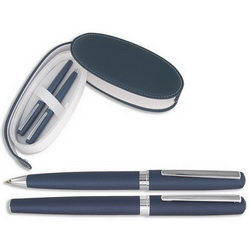 Набор Вальс: ручка шариковая и роллер, металл, в футляре, синий