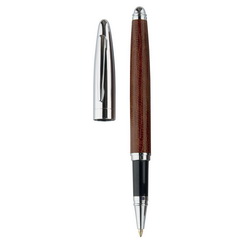 Ручка Принстон роллер со вставкой из натуральной кожи, коричневый