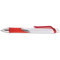 Ручка Тайфун шариковая с цветным клипом и держателем, красный