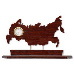 Настольные часы Карта России, дерево, коричневый