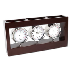 Часы-метеостанция с термометром, гигрометром и отделением для письменных принадлежностей, дерево, металл, цвет коричневый