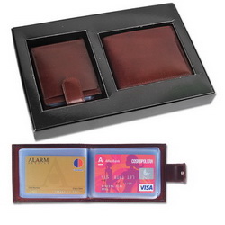 Набор:портмоне, футляр для визитных и дисконтных карт, коричневый