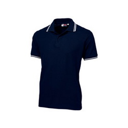 Рубашка-поло, XL, с белой полосой на воротнике и манжетах, 100% хлопок, плотность 180 г/кв.м, цвет темно-синий