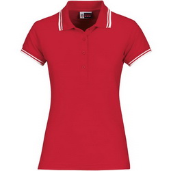 Рубашка-поло женская, L, с контрастной отделкой на воротнике и манжетах, 100% хлопок, плотность 180 г/кв.м, цвет красный