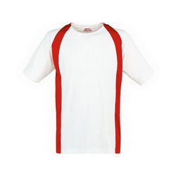 Футболка белая с цветными вставками,M, 130 г, Cool Fit, регулирует тело и влагообмен, рукав реглан,красный