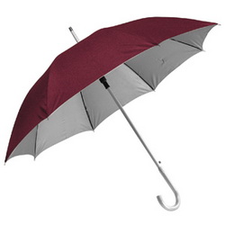 Зонт - трость - полуавтомат двухцветный с алюминиевой ручкой, бордовый