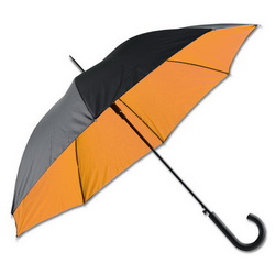 Зонт - трость - полуавтомат двухслойный, полиэстер, цвет черно- оранжевый