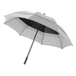 Зонт-трость с двойным куполом и механизмом повышенной прочности, полиэстер, цвет серебристый