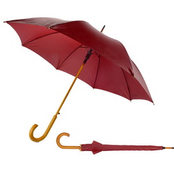 Зонт-трость полуавтомат с деревянной ручкой, нейлон, бордовый