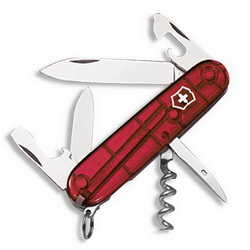 Нож Victorinox, Швейцария,прозрачный корпус, красный