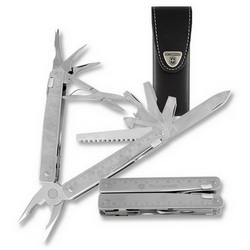 Нож с инструментами Swiss Tool Victorinox (многофункциональный инструмент с набором из 27 функций)в кожаном чехле, Швейцария