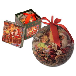 Шар новогодний Веселый Дед Мороз из папье-маше, d10 см, в подарочной упаковке, красный