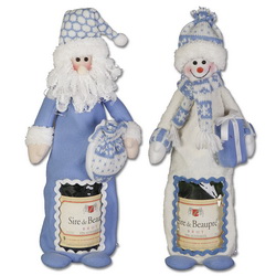 Новогодняя упаковка для бутылки Снеговик и Дед Мороз, ассортимент